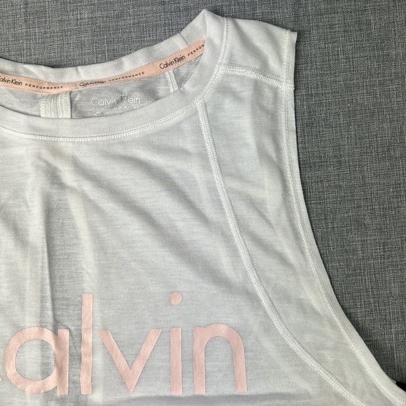 Calvin Klein Performance Racing Stripe Cropped Athletic Tank Top Small - Picture 3 of 7